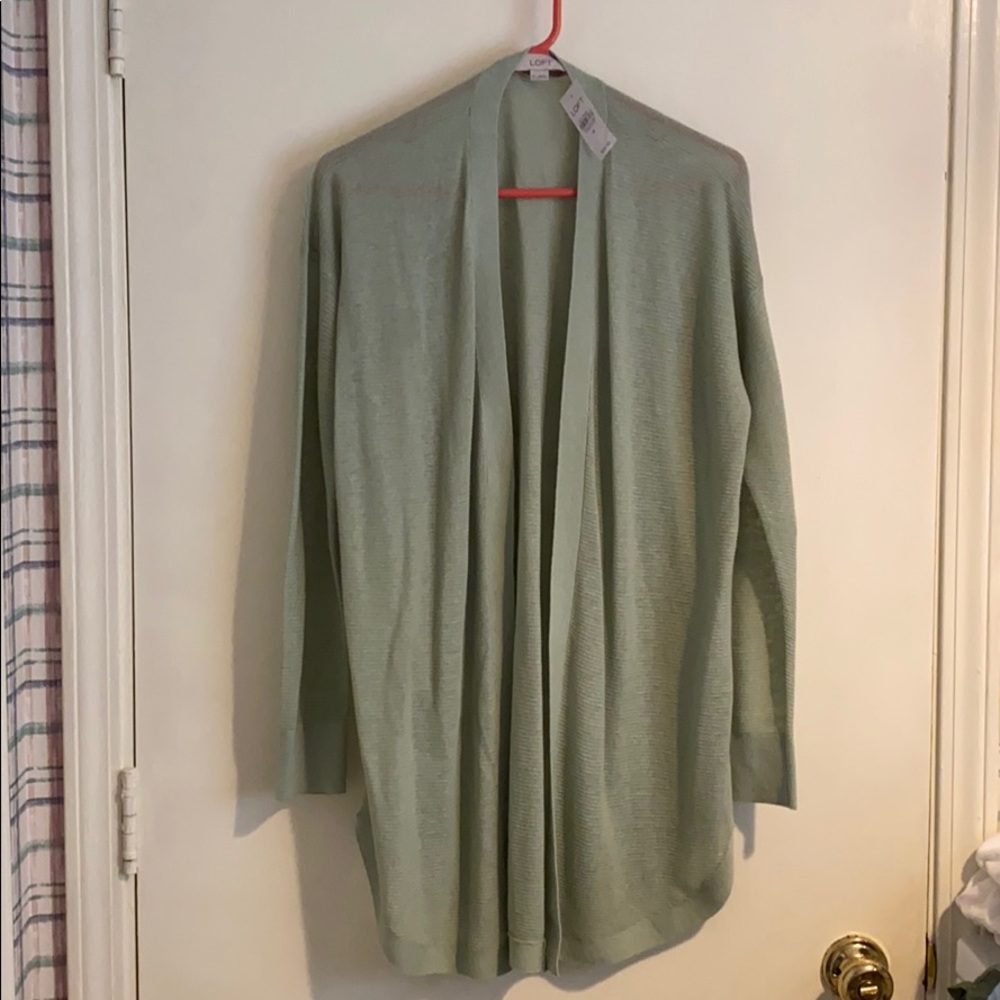 LOFT Sage Green Open-front Tunic Cardigan